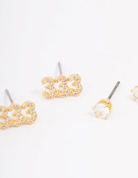 Gold Plated Cubic Zirconia Angel Number 333 Stud Earring Pack - link has visual effect only