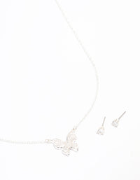 Silver Plated Butterfly Cubic Zirconia Necklace & Earrings Set - link has visual effect only