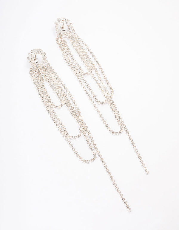 Silver Long Statement Diamante Drop Earrings