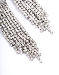 Rhodium Double Diamante Cupchain Drop Earrings - link has visual effect only