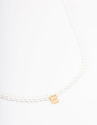 Gold Plated Letter E Initial & Pearl Pendant Necklace - link has visual effect only