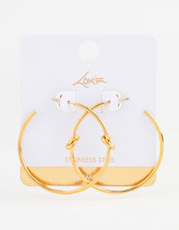 Waterproof Gold Plated Stainless Steel Classic Knotted Hoop Earrings - link has visual effect only