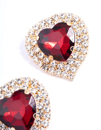 Red Diamante Heart Stone Stud Earrings - link has visual effect only