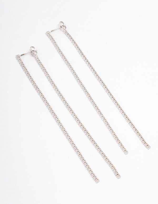 Silver Cubic Zirconia Skinny Layered Drop Earrings