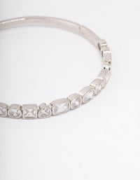 Rhodium Cubic Zirconia Mixed Shape Stone Bangle - link has visual effect only