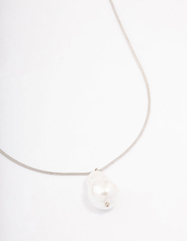 Silver Snake Chain Pearl Pendant Necklace