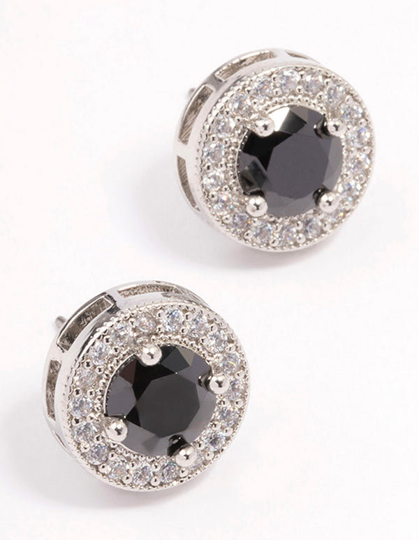 Rhodium Pave Circle Stud Earrings