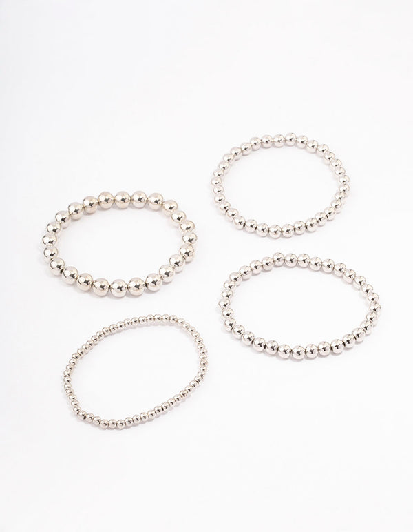 Silver Round Ball Stretch Bracelet 4-Pack