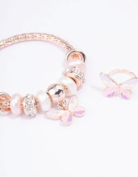 Kids Rose Gold Stretch Glitter Butterfly Bracelet & Ring Set - link has visual effect only