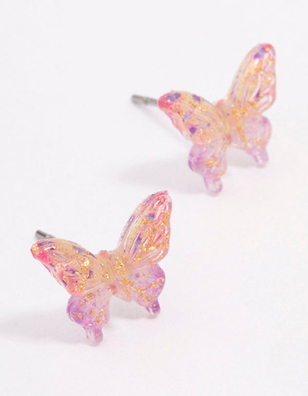 Pink Ombre Butterfly Stud Earrings