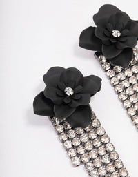 Black Flower Diamante Cup Chain Drop Earrings - link has visual effect only