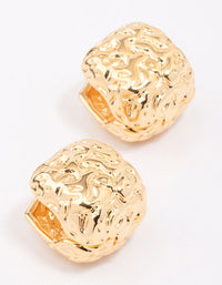 Gold Plated Molten Square Huggie Earrings - link has visual effect only