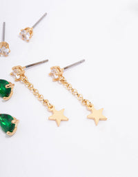 Gold Plated Brass Star Chain Earring 3-Pack - link has visual effect only