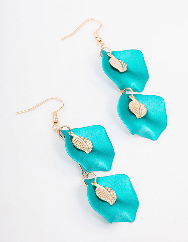 Teal Pearlised Filigree Petal Drop Earrings