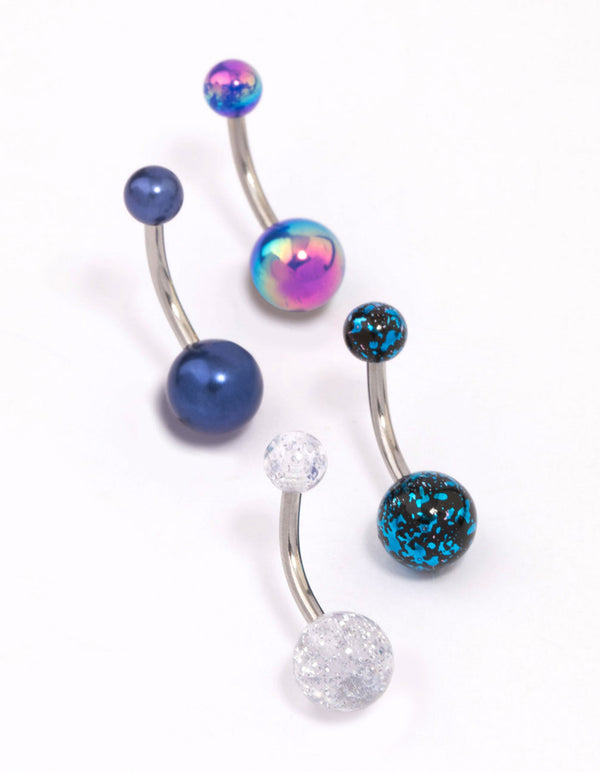 Surgical Steel Galaxy Ball Belly Piercing 4-Pack