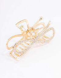 Gold Diamante Bow Hair Claw Clip - link has visual effect only