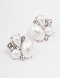 Silver Pearl Diamante Marquise Stud Earrings - link has visual effect only