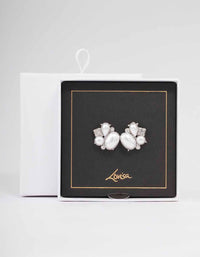 Silver Pearl Diamante Marquise Stud Earrings - link has visual effect only