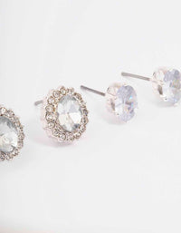 Silver Oval Halo Diamante Stud Earring Pack - link has visual effect only