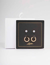 Gold Encased Diamante Stud & Hoop Earring Pack - link has visual effect only