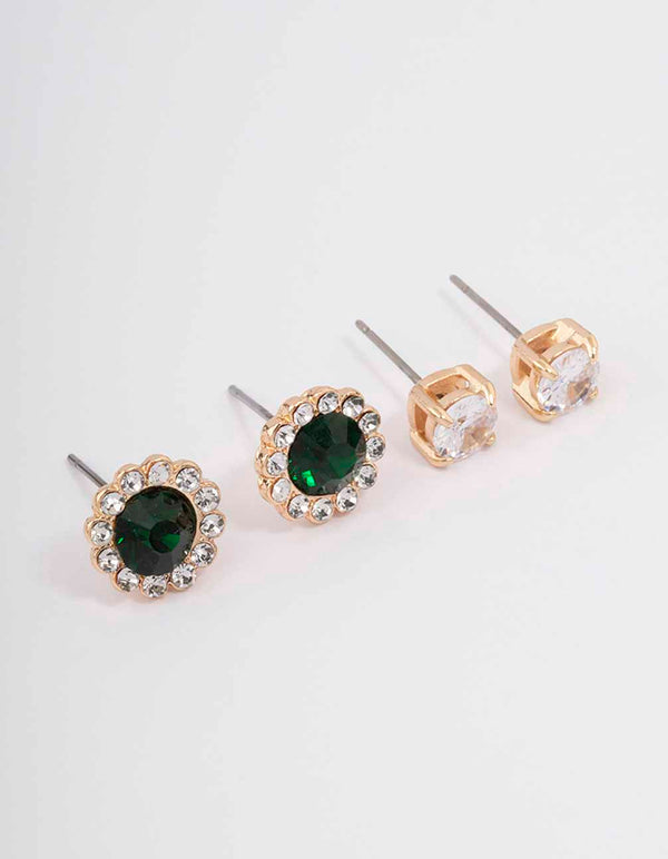 Gold Diamante Flower Stud Earring Pack