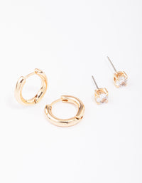 Gold Diamante Stud & Hoop Earring Pack - link has visual effect only