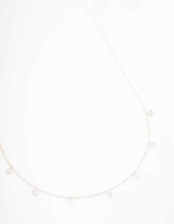 Silver Floating Diamante Droplet Necklace