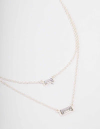 Silver Double Chain Baguette Necklace - link has visual effect only