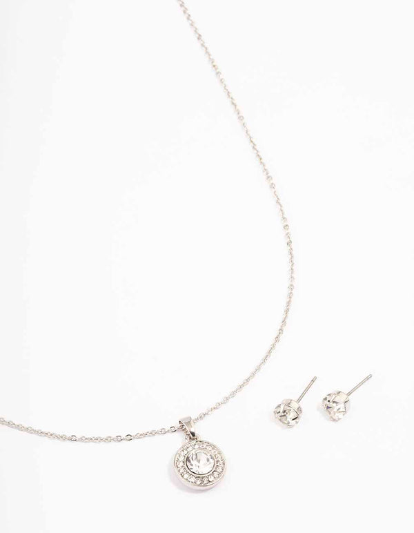 Silver Diamante Halo Jewellery Set