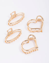 Gold Heart & Oval Hair Claw Clip 4-Pack - link has visual effect only