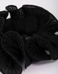 Black Fabric Pleated Floral Hair Scrunchie - link has visual effect only