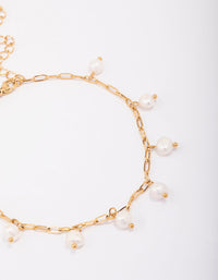 Waterproof Gold Plated Stainless Steel Station Freshwater Pearl Drop Anklet - link has visual effect only