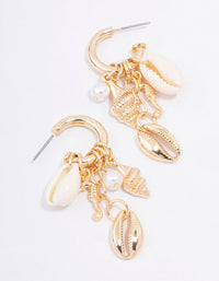 Gold Shell Pearl Charm Hoop Earrings - link has visual effect only