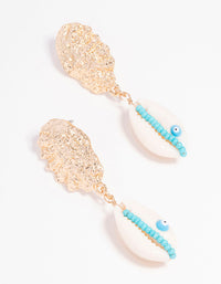 Gold Textured Shell Eye Drop Earrings - link has visual effect only