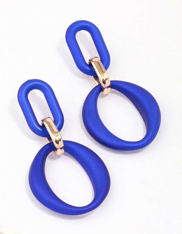 Blue Rubber Link Drop Earrings