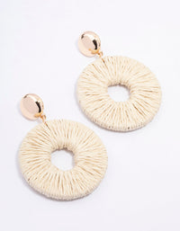 Gold Disc Raffia Circle Drop Earrings - link has visual effect only