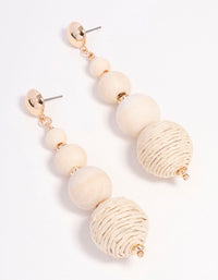 Gold Wide Raffia Ball Drop Earrings - link has visual effect only