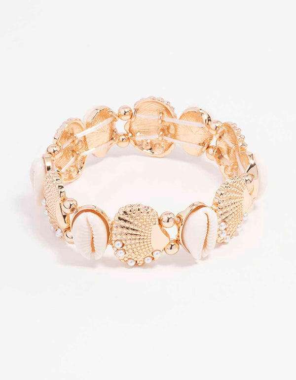 Gold Pearl Shell Stretch Bracelet