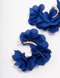 Gold Navy Fabric Flower Hoop Earrings - link has visual effect only