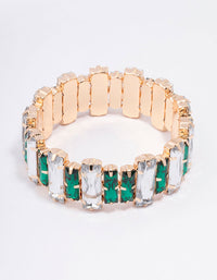 Gold & Green Rectangle Stretch Bracelet - link has visual effect only