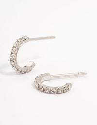 Platinum Sterling Silver Cubic Zirconia Mini Hoop Earrings - link has visual effect only