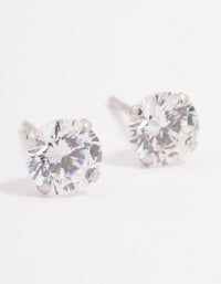 Platinum Sterling Silver Cubic Zirconia Four Claw Crystal Stud Earrings - link has visual effect only