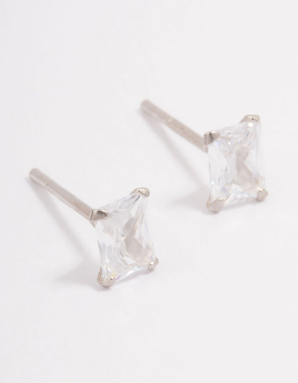 Platinum Sterling Silver Cubic Zirconia Baguette Stud Earrings