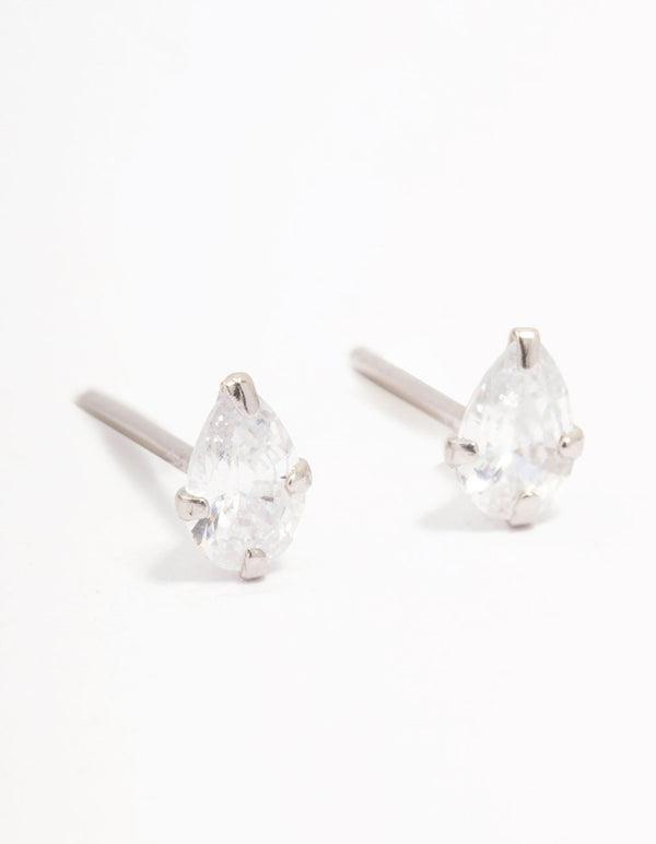 Platinum Sterling Silver Pear Cubic Zirconia Stud Earrings