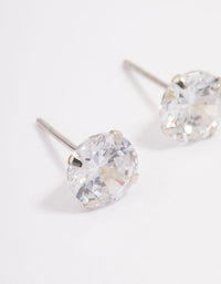 Platinum Sterling Silver Four Claw Cubic Zirconia Stud Earrings - link has visual effect only