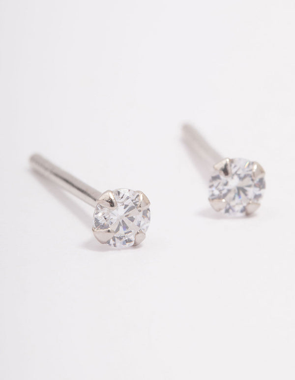 Platinum Sterling Silver Baby Cubic Zirconia Stud Earrings