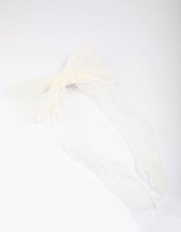 White Organza Fabric Pearl Twist Bow Hair Clip - link has visual effect only