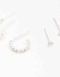 Sterling Silver Cubic Zirconia Stud & Hoop Earring Pack - link has visual effect only