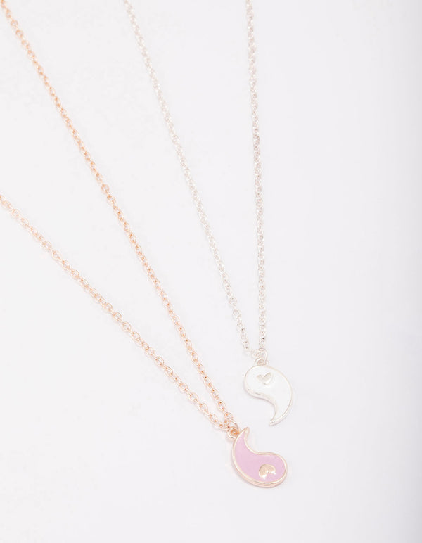 Mixed Metal Heart Yin & Yang Necklace Pack