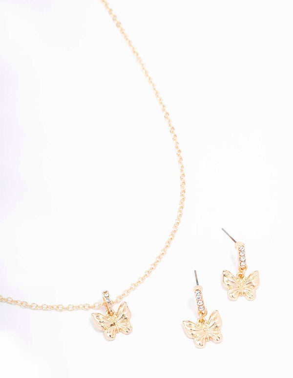 Gold Diamante Butterfly Necklace & Earring Set